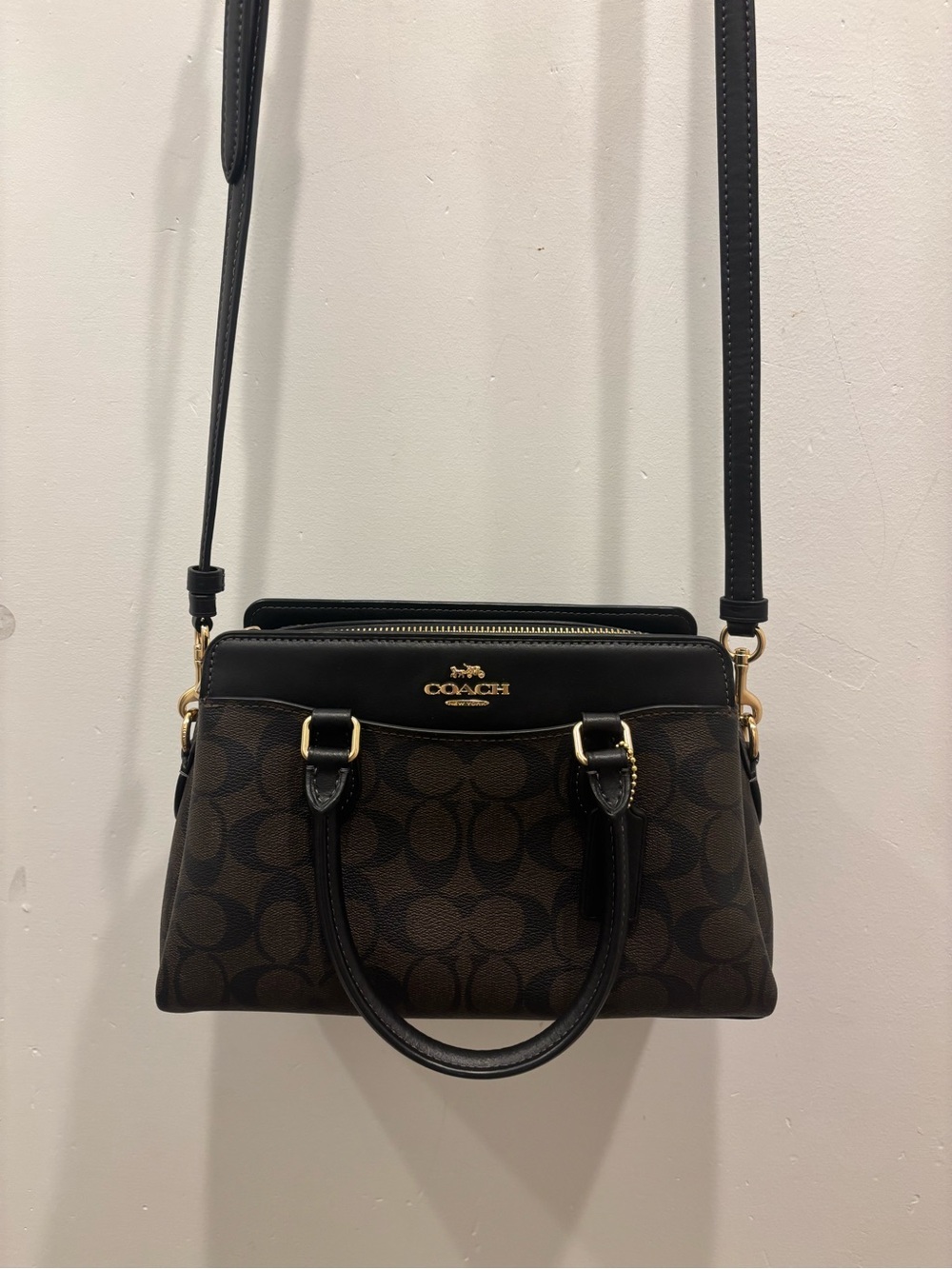 Coach Brown Canvas Satchel with Black Leather Trim